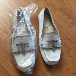 Nine West White Leather Slip-ons